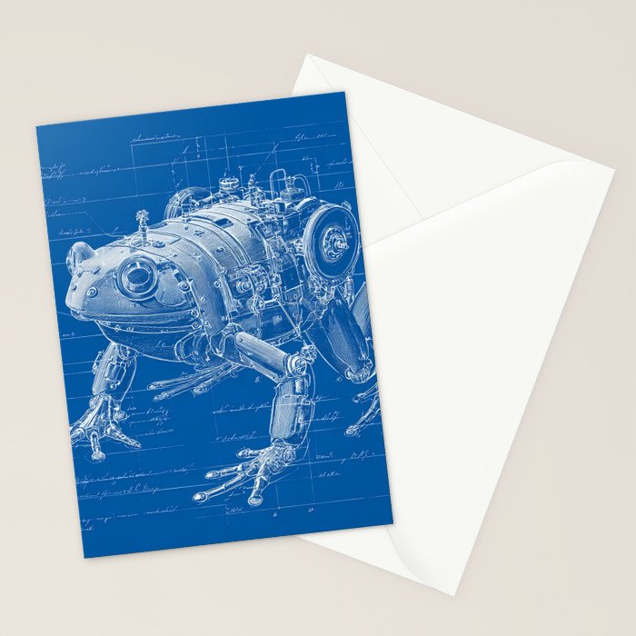 Robotic Toad Bufo Mechanicus Engineering Blueprint Stationery Card Gallery Image 2