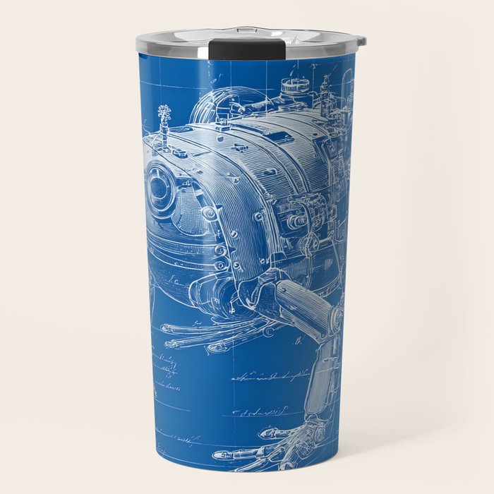Robotic Toad Bufo Mechanicus Engineering Blueprint Travel Mug Gallery Image 1