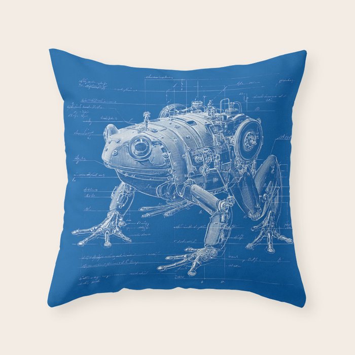 Robotic Toad Bufo Mechanicus Engineering Blueprint Throw Pillow Gallery Image 1