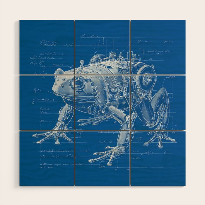 Robotic Toad Bufo Mechanicus Engineering Blueprint Wood Wall Art Gallery Image 1