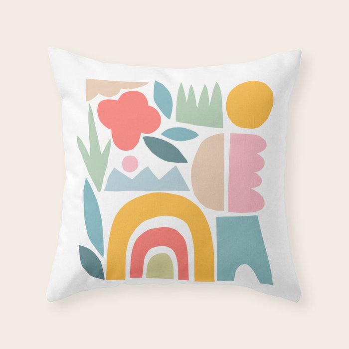 Playful Nature and Rainbow Collage Nº4 Throw Pillow Gallery Image 6