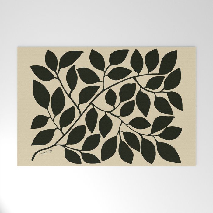 leaves black and white Welcome Mat Gallery Image 1