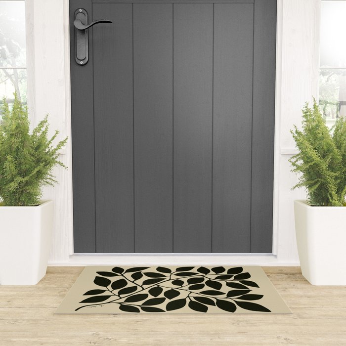 leaves black and white Welcome Mat Gallery Image 3