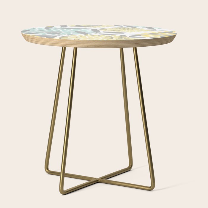 Floral Prints, Leaves and Blooms, Gray, Yellow and Aqua Side Table Gallery Image 1