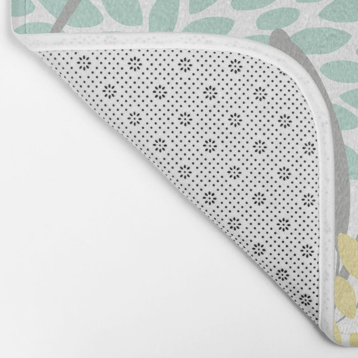 Floral Prints, Leaves and Blooms, Gray, Yellow and Aqua Bath Mat Gallery Image 2