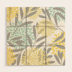 Floral Prints, Leaves and Blooms, Gray, Yellow and Aqua Wood Wall Art Gallery Image 1