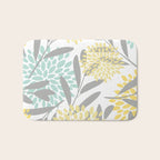 Floral Prints, Leaves and Blooms, Gray, Yellow and Aqua Bath Mat Gallery Image 1