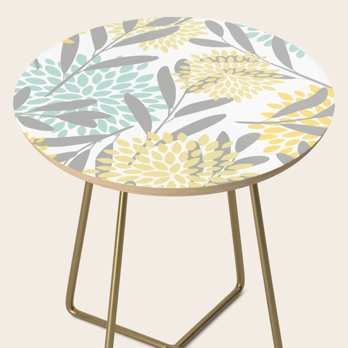 Floral Prints, Leaves and Blooms, Gray, Yellow and Aqua Side Table Gallery Image 2