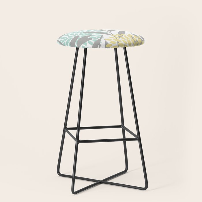 Floral Prints, Leaves and Blooms, Gray, Yellow and Aqua Stool Gallery Image 1