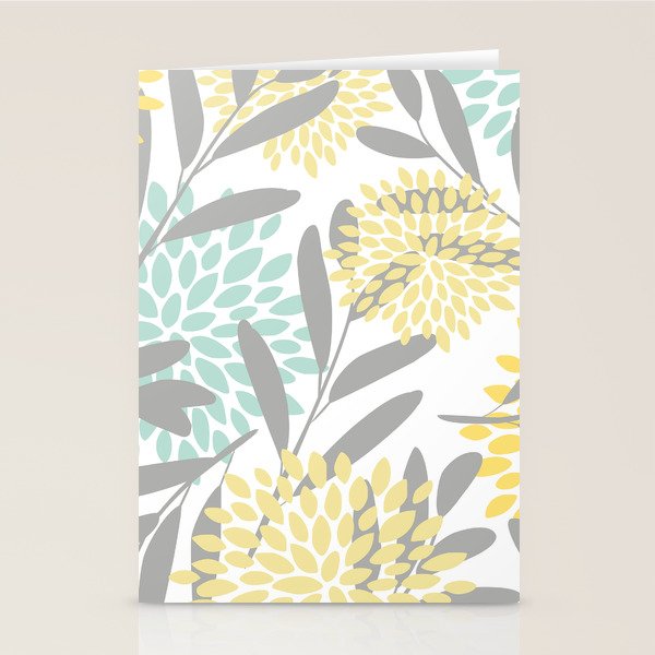 Floral Prints, Leaves and Blooms, Gray, Yellow and Aqua Stationery Card Gallery Image 1