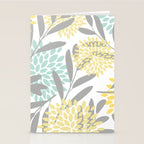 Floral Prints, Leaves and Blooms, Gray, Yellow and Aqua Stationery Card Gallery Image 2