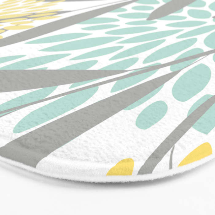Floral Prints, Leaves and Blooms, Gray, Yellow and Aqua Bath Mat Gallery Image 3