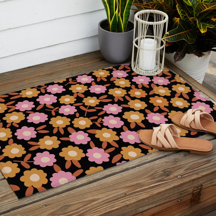 Retro flora Outdoor Rug Gallery Image 2