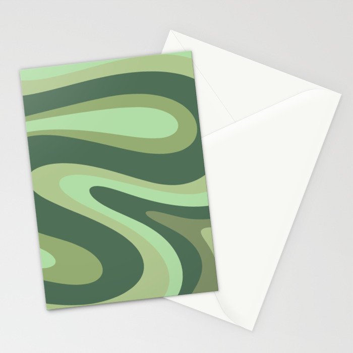 Retro Liquid Swirls Abstract Pattern in Basil and Mint Green Stationery Card Gallery Image 2