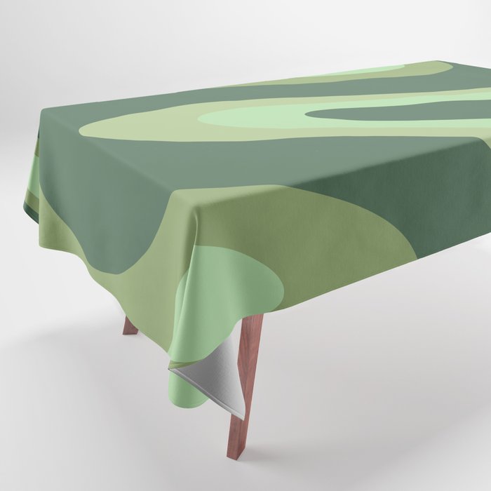 Retro Liquid Swirls Abstract Pattern in Basil and Mint Green Tablecloth Gallery Image 1