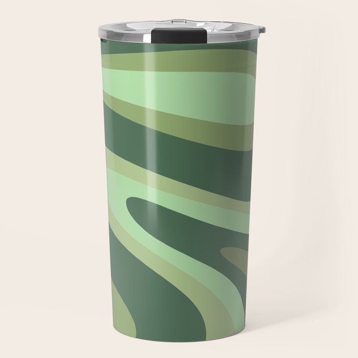 Retro Liquid Swirls Abstract Pattern in Basil and Mint Green Travel Mug