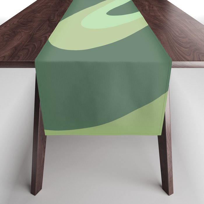 Retro Liquid Swirls Abstract Pattern in Basil and Mint Green Table Runner Gallery Image 1