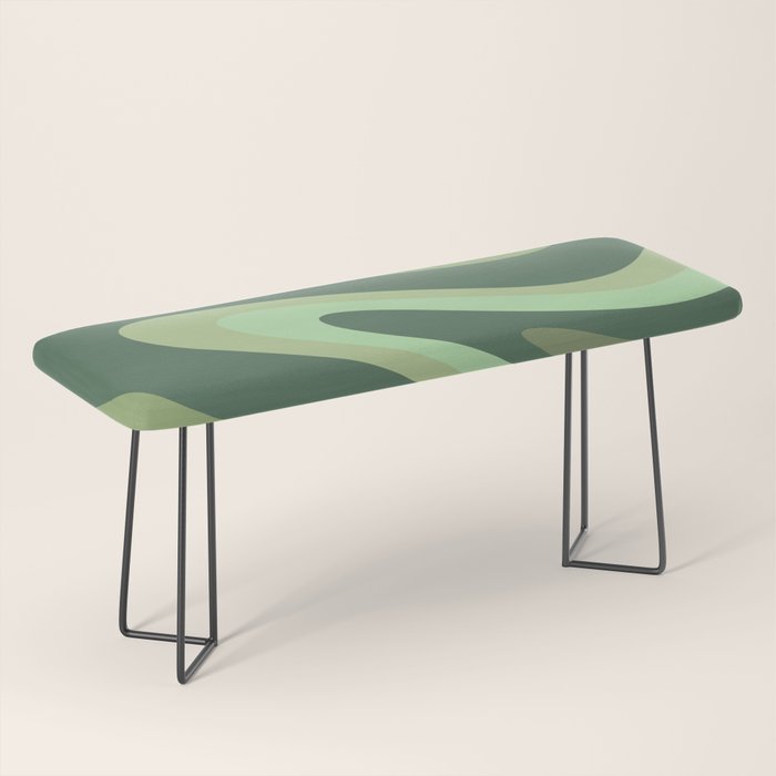 Retro Liquid Swirls Abstract Pattern in Basil and Mint Green Bench Gallery Image 1
