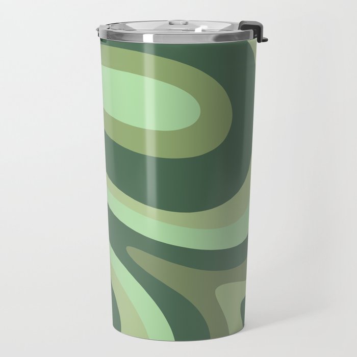 Retro Liquid Swirls Abstract Pattern in Basil and Mint Green Travel Mug Gallery Image 2