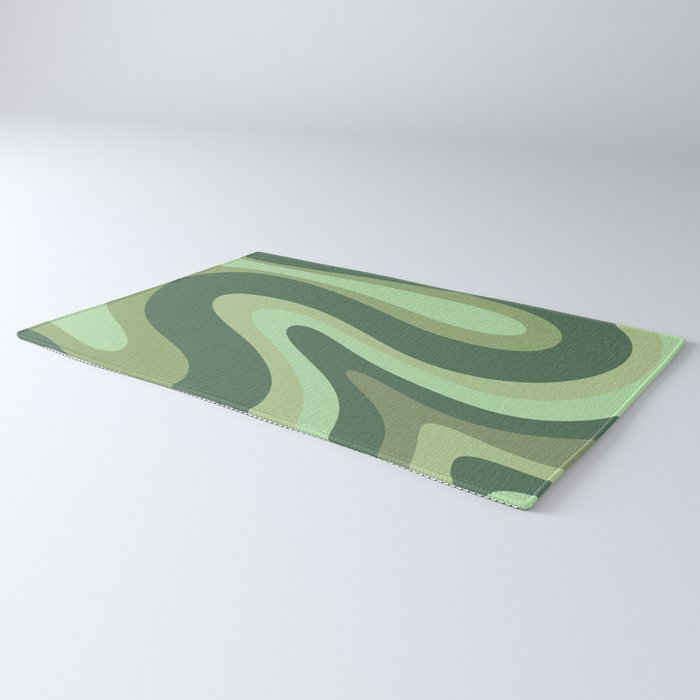 Retro Liquid Swirls Abstract Pattern in Basil and Mint Green Rug Gallery Image 3