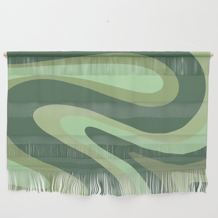 Retro Liquid Swirls Abstract Pattern in Basil and Mint Green Wall Hanging Gallery Image 1