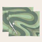Retro Liquid Swirls Abstract Pattern in Basil and Mint Green Placemat Gallery Image 1