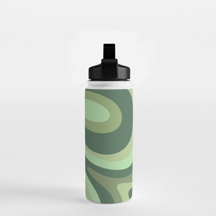 Retro Liquid Swirls Abstract Pattern in Basil and Mint Green Water Bottle Gallery Image 2