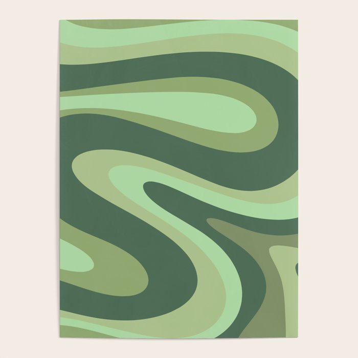 Retro Liquid Swirls Abstract Pattern in Basil and Mint Green Poster Gallery Image 4