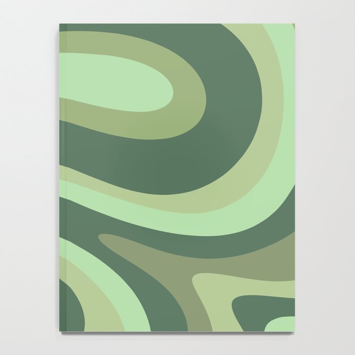 Retro Liquid Swirls Abstract Pattern in Basil and Mint Green Notebook Gallery Image 4