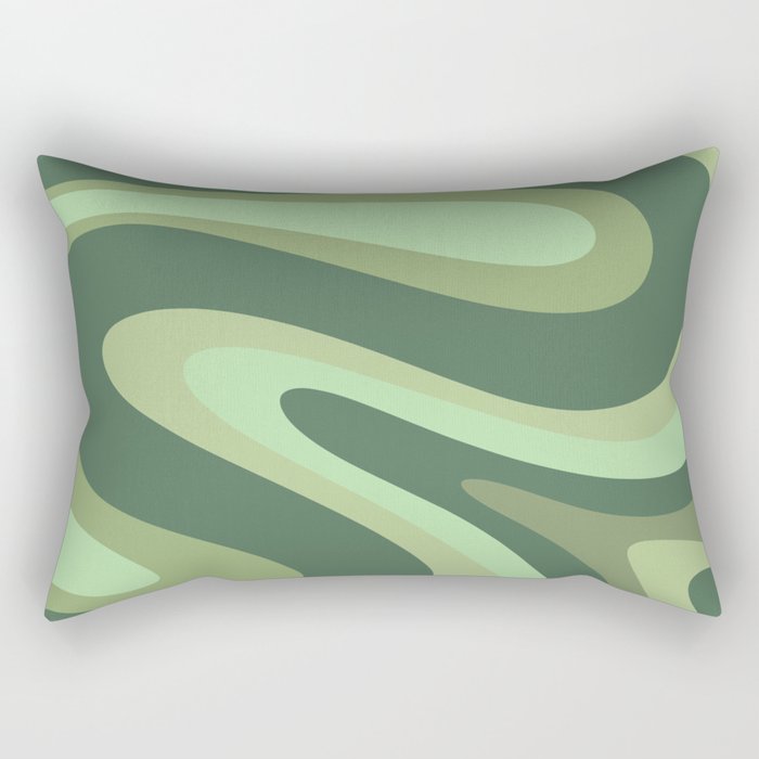 Retro Liquid Swirls Abstract Pattern in Basil and Mint Green Rectangular Pillow Gallery Image 2