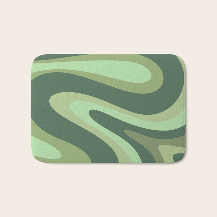Retro Liquid Swirls Abstract Pattern in Basil and Mint Green Bath Mat Gallery Image 1