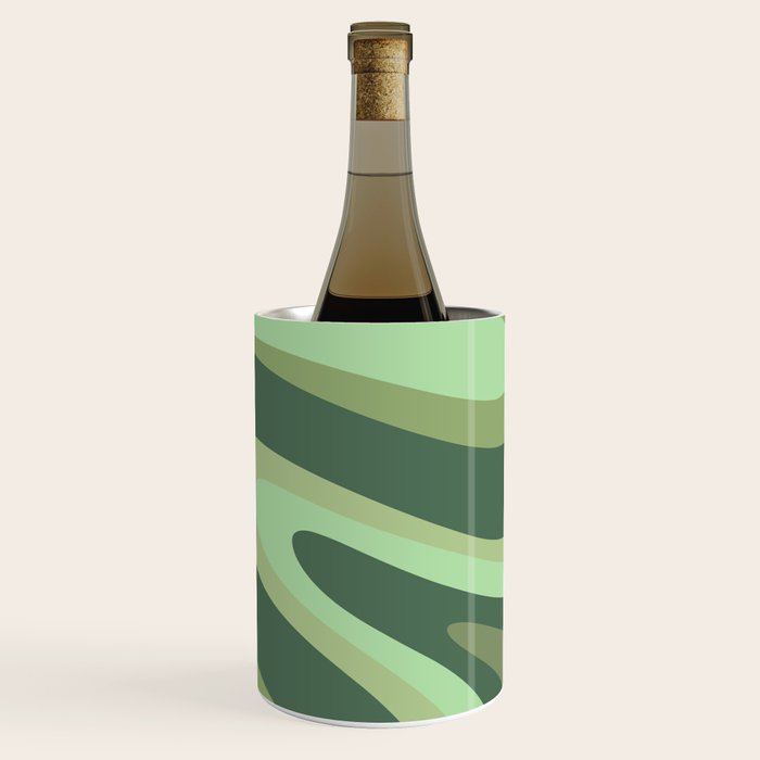 Retro Liquid Swirls Abstract Pattern in Basil and Mint Green Wine Chiller Gallery Image 1