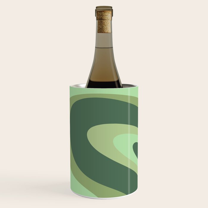 Retro Liquid Swirls Abstract Pattern in Basil and Mint Green Wine Chiller Gallery Image 2