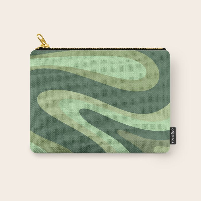 Retro Liquid Swirls Abstract Pattern in Basil and Mint Green Carry All Pouch Gallery Image 1