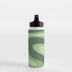 Retro Liquid Swirls Abstract Pattern in Basil and Mint Green Water Bottle Gallery Image 3