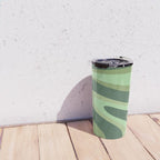 Retro Liquid Swirls Abstract Pattern in Basil and Mint Green Travel Mug Gallery Image 4