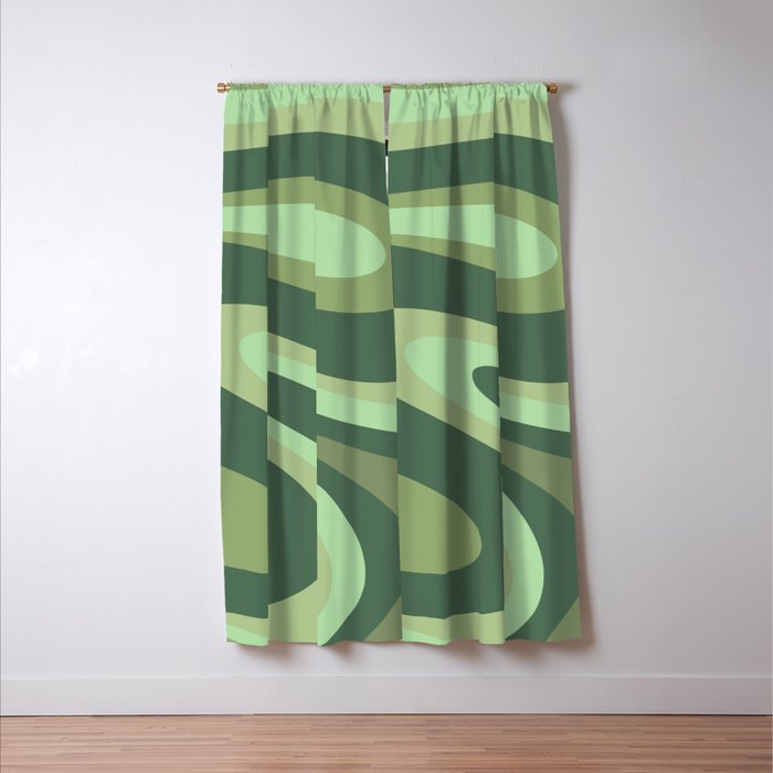 Retro Liquid Swirls Abstract Pattern in Basil and Mint Green Window Curtain Gallery Image 3