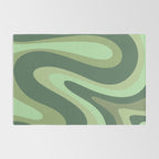 Retro Liquid Swirls Abstract Pattern in Basil and Mint Green Rug Gallery Image 2