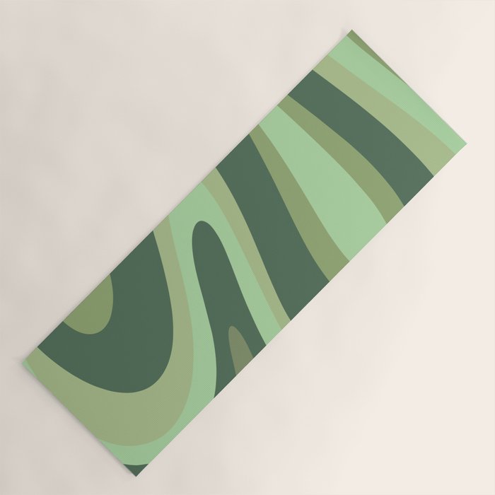 Retro Liquid Swirls Abstract Pattern in Basil and Mint Green Yoga Mat Gallery Image 1