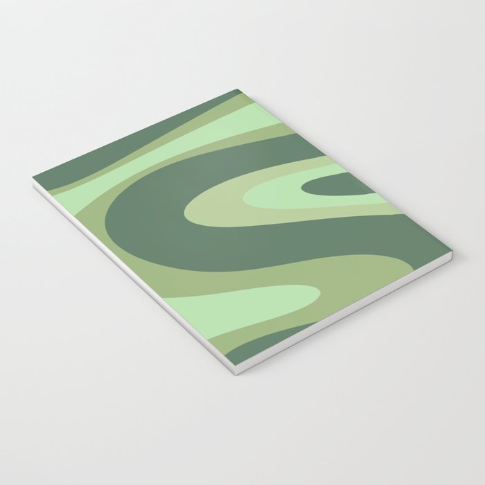 Retro Liquid Swirls Abstract Pattern in Basil and Mint Green Notebook Gallery Image 3