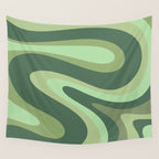Retro Liquid Swirls Abstract Pattern in Basil and Mint Green Wall Tapestry Gallery Image 4