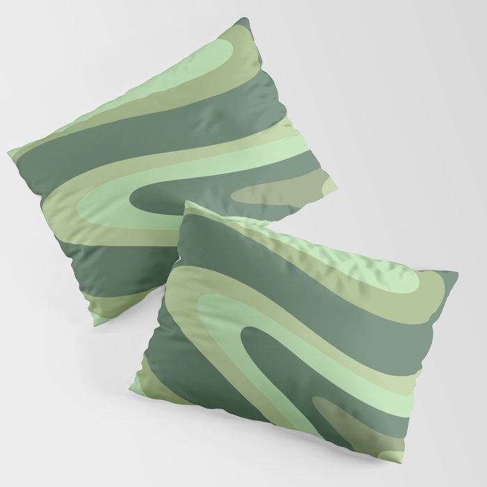 Retro Liquid Swirls Abstract Pattern in Basil and Mint Green Pillow Sham Gallery Image 3