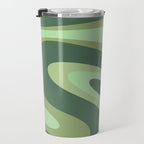 Retro Liquid Swirls Abstract Pattern in Basil and Mint Green Travel Mug Gallery Image 3