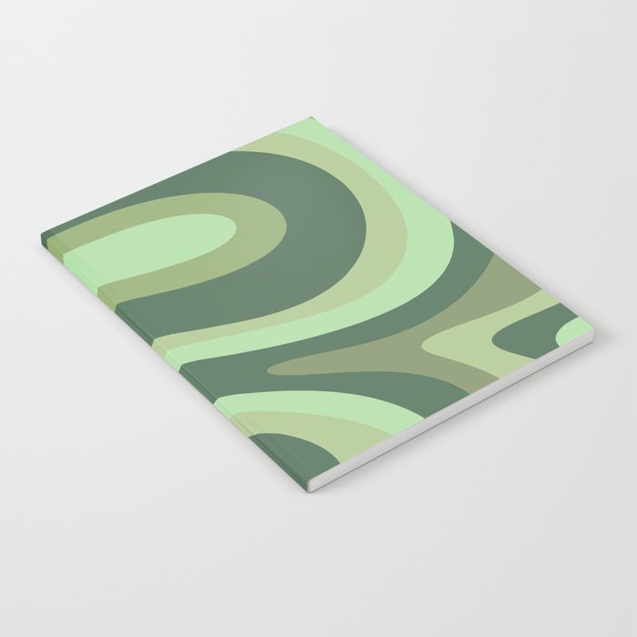 Retro Liquid Swirls Abstract Pattern in Basil and Mint Green Notebook Gallery Image 2
