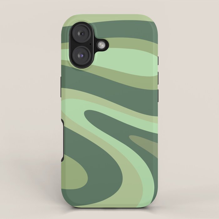 Retro Liquid Swirls Abstract Pattern in Basil and Mint Green iPhone Case Gallery Image 1