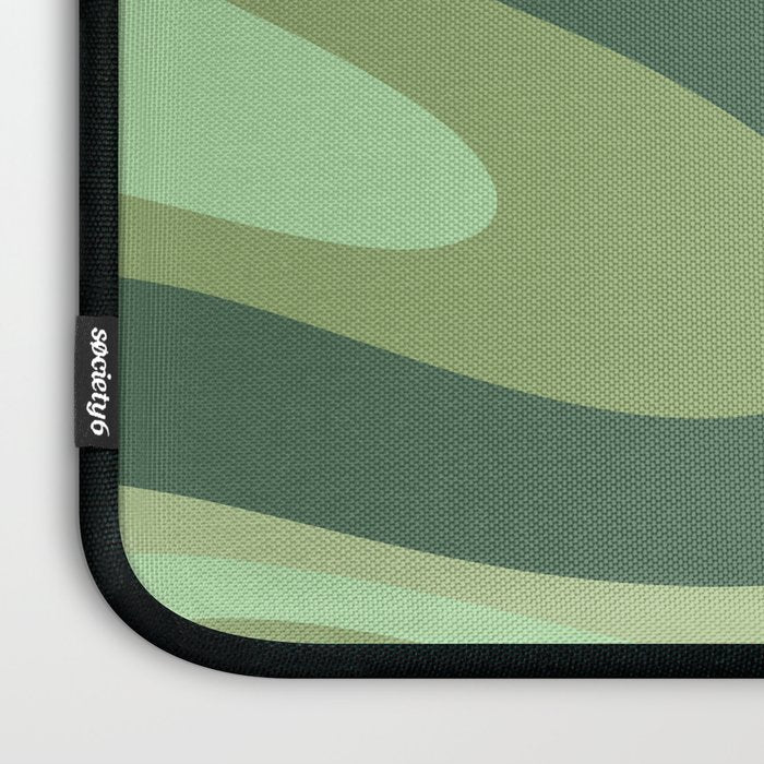 Retro Liquid Swirls Abstract Pattern in Basil and Mint Green Laptop Sleeve Gallery Image 3