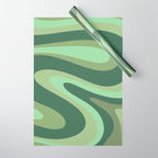 Retro Liquid Swirls Abstract Pattern in Basil and Mint Green Wrapping Paper Gallery Image 1