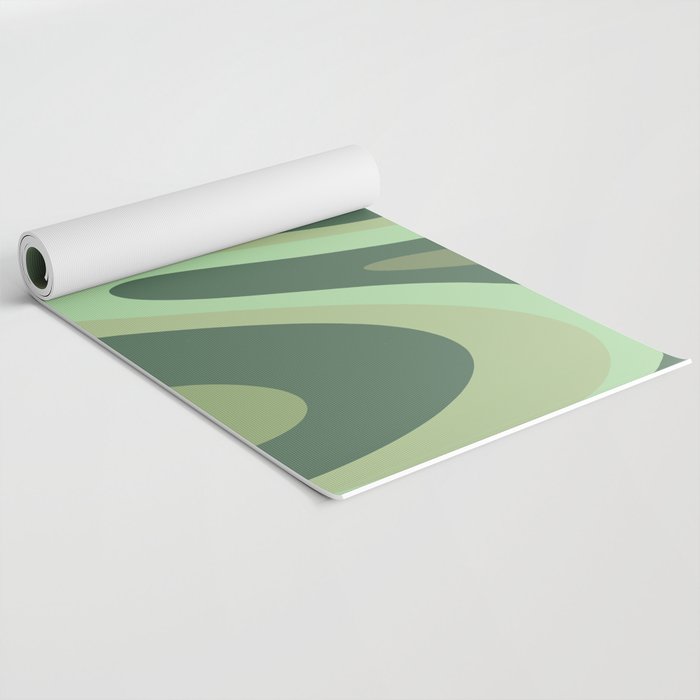 Retro Liquid Swirls Abstract Pattern in Basil and Mint Green Yoga Mat Gallery Image 2
