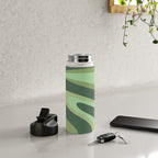 Retro Liquid Swirls Abstract Pattern in Basil and Mint Green Water Bottle Gallery Image 4