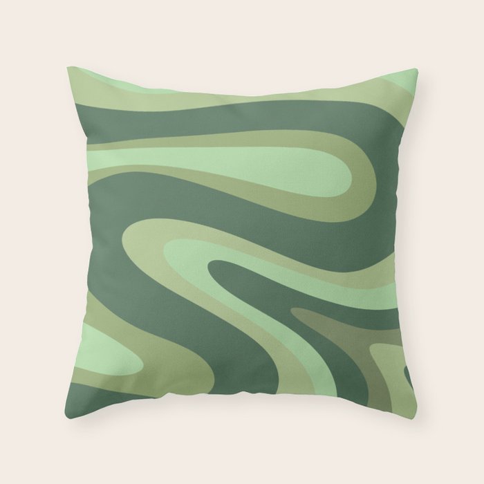 Retro Liquid Swirls Abstract Pattern in Basil and Mint Green Throw Pillow Gallery Image 6